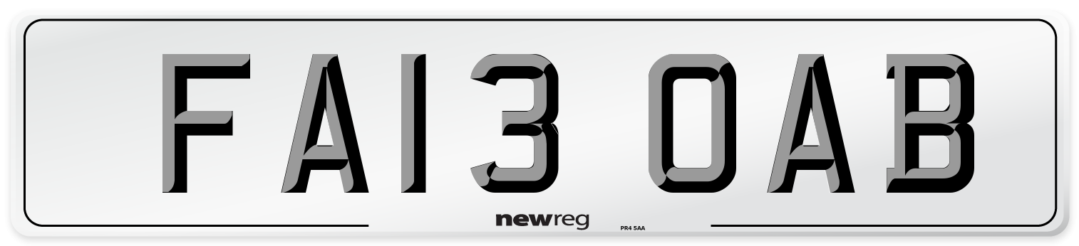 FA13 OAB Number Plate from New Reg